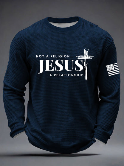 Men's  It’s Not Religion It’s A Relationship Jesus Cross  Waffle Long Sleeve T-Shirt