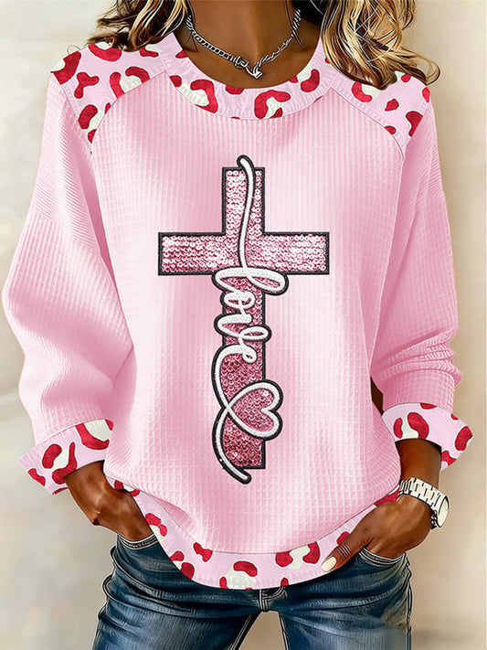 Women's Love Cross Print Casual Top