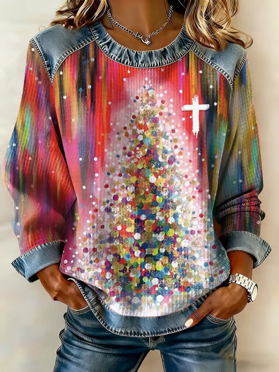 Women's Christmas Cross Print Casual Top