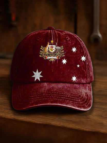 Vintage Australian Flag Badge Casual Print Washed Hat