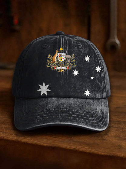 Vintage Australian Flag Badge Casual Print Washed Hat