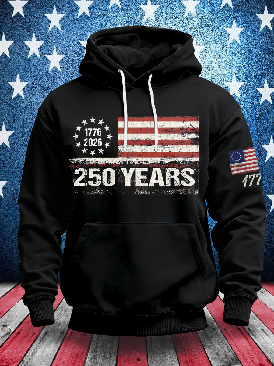 Men's  250th Printed Long Sleeved Hooded Sweatshirt