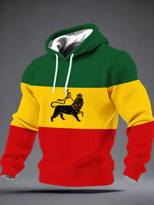 Men's Reggae Music Inspired Lion Checkered Cotton Hoodie