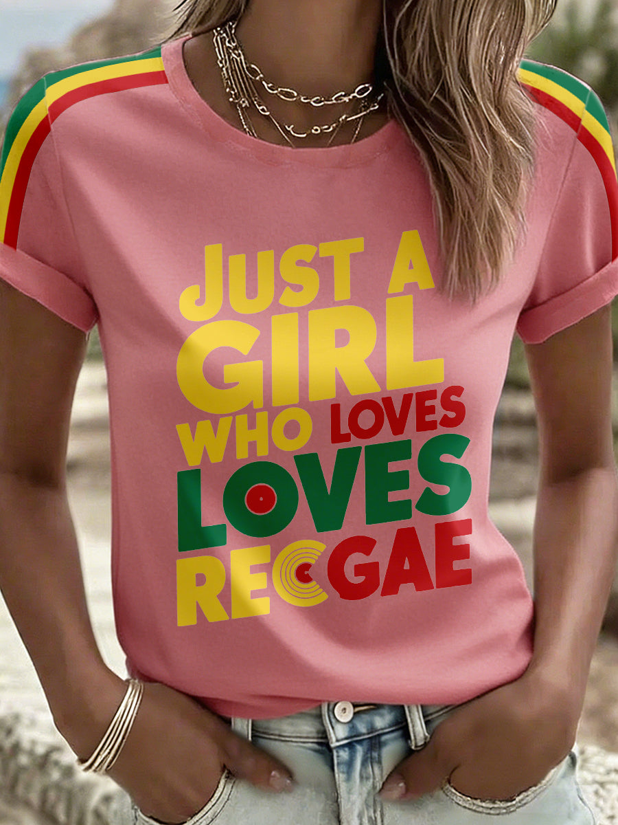 Women's Just A Girl Who Loves Reggae Print T-Shirt