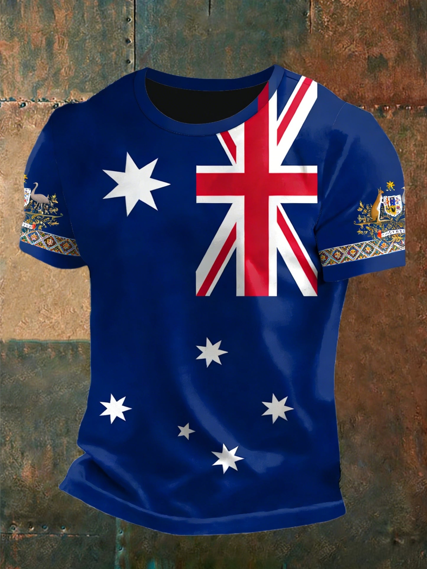 Vintage Australian Flag Badge Print Casual Cotton Short Sleeve T-Shirt