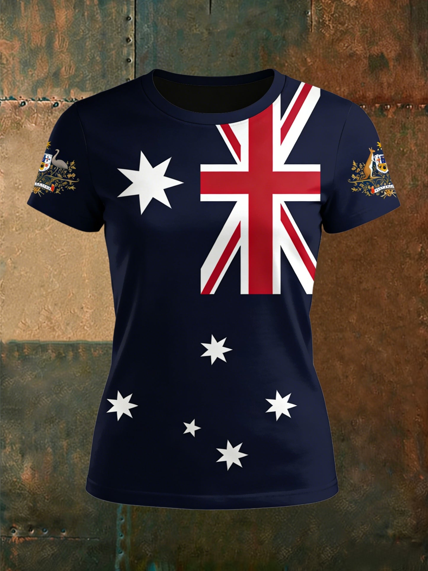 Women's Vintage Australian Flag Badge Print Casual Cotton Short Sleeve T-Shirt