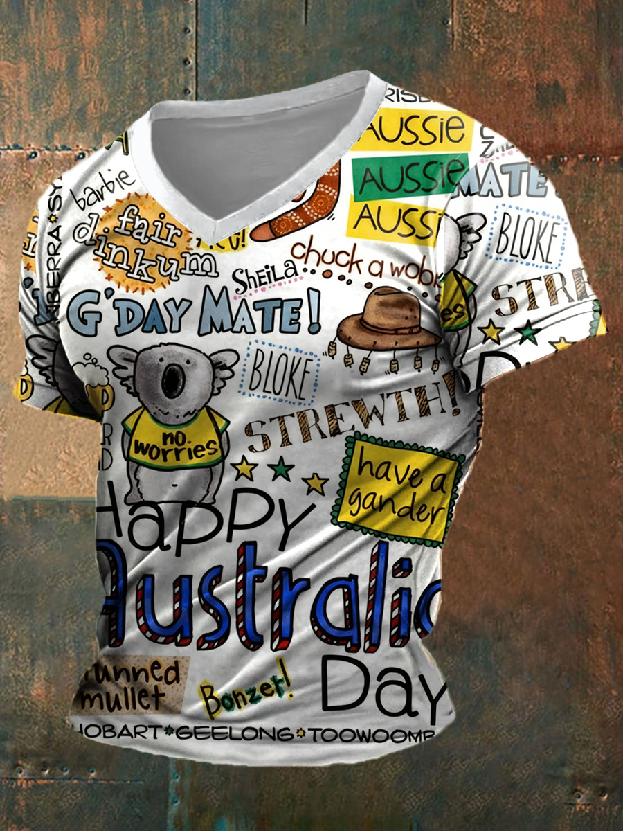Men's Happy Australia Day V-neck T-shirt