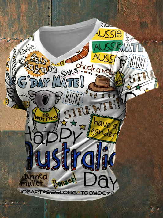 Men's Happy Australia Day V-neck T-shirt