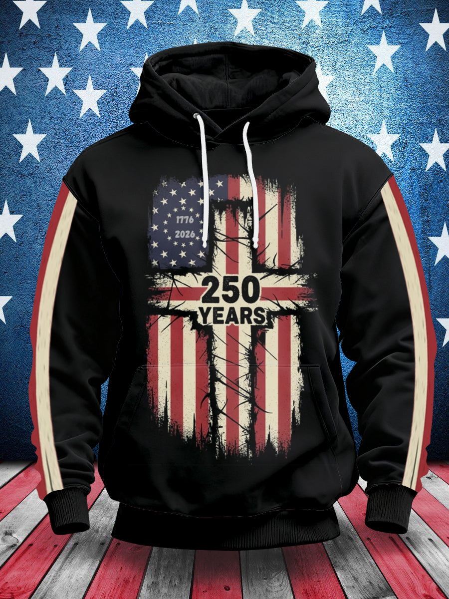 Men's  250th Anniversary Printed Long Sleeved Hooded Sweatshirt