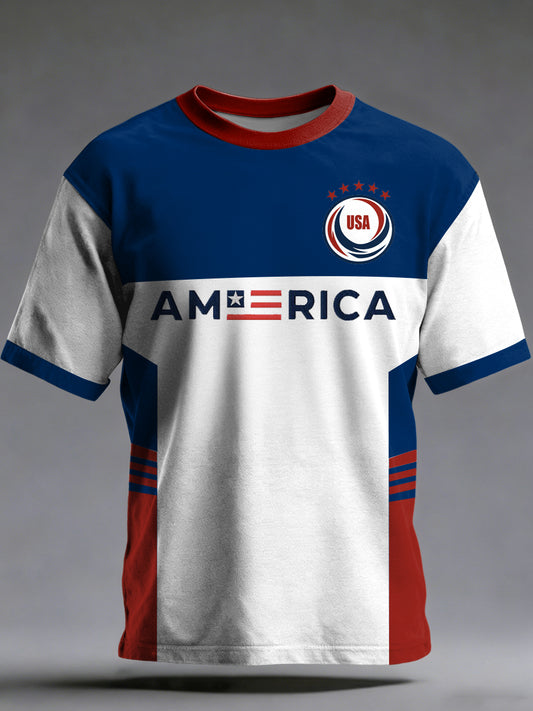 Men's World Cup USA Printed Vintage Fashion Loose Short Sleeve T-Shirt