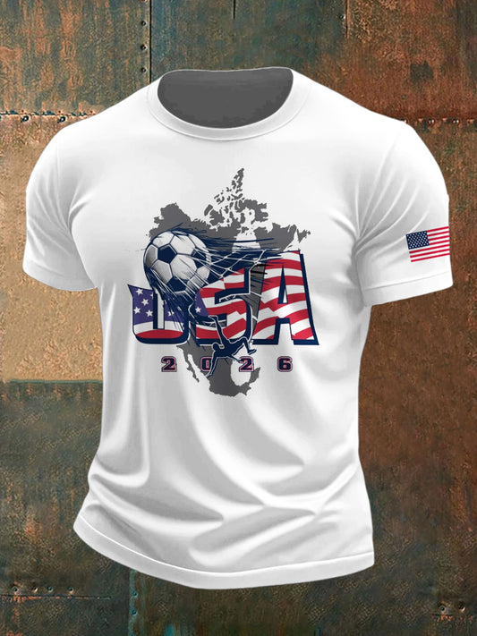 Men's World Cup USA Printed Vintage Fashion Loose Short Sleeve T-Shirt