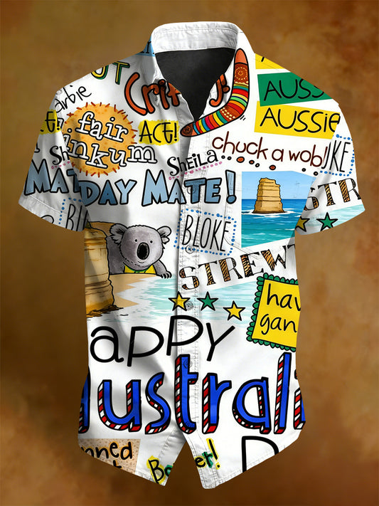 Men's Australian National Day Printed Short-Sleeved Shirt