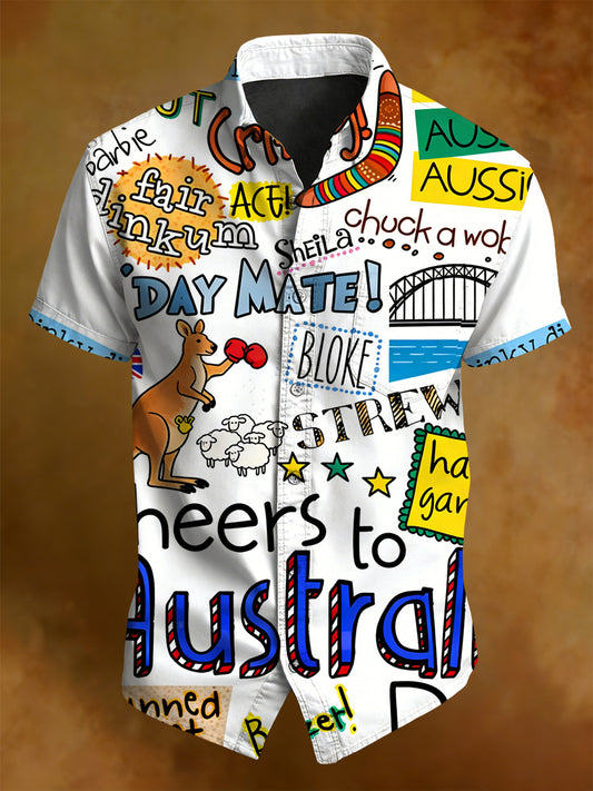 Men's Australian National Day Printed Short-Sleeved Shirt
