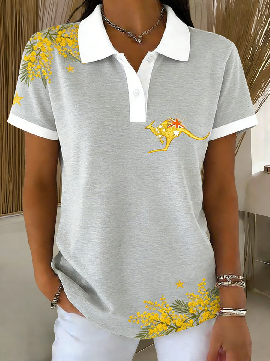 Women's  Vintage Australian Kangaroo Art Printed Casual Cotton Short Sleeve Polo Shirt