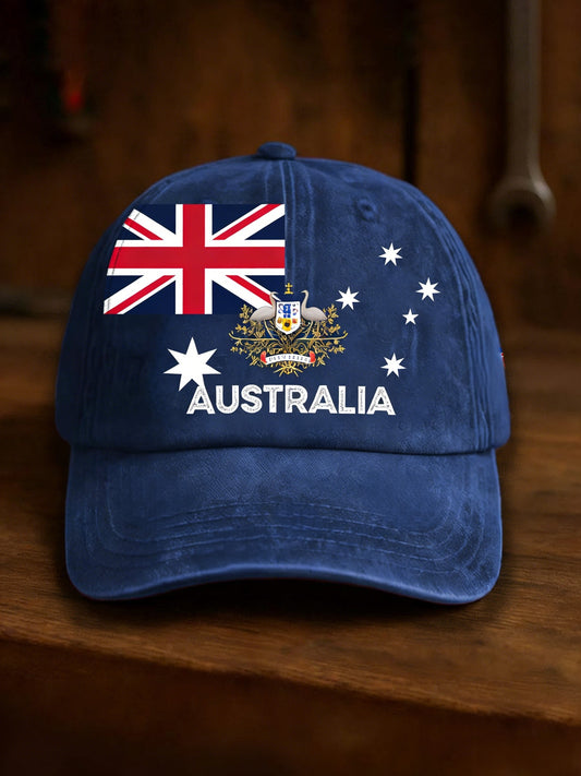 Vintage Happy Australia Day Flag Badge Casual Print Washed Hat