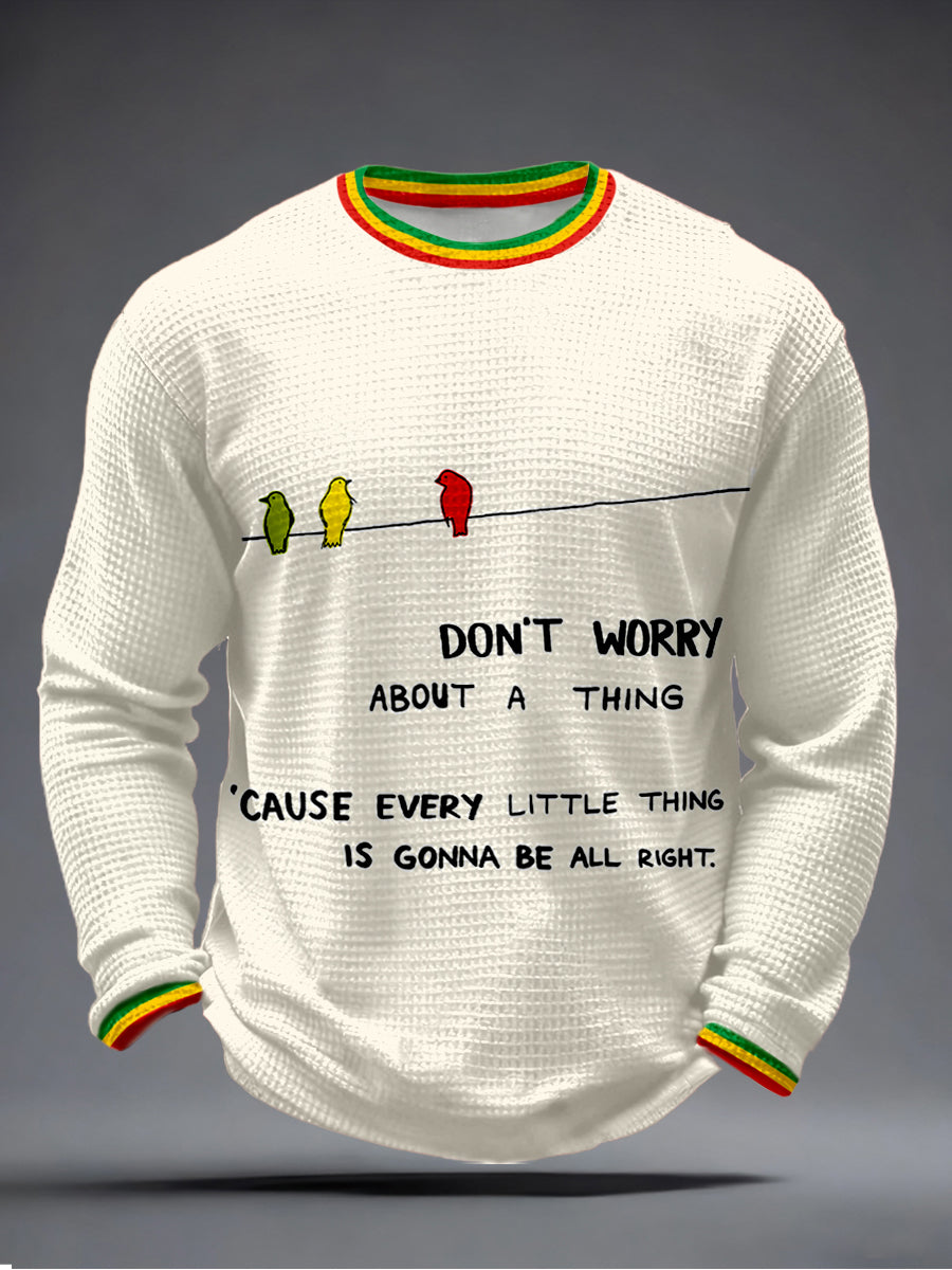 Men's Every Little Thing Is Gonna Be Alright Print Waffle Long-Sleeve T-Shirt