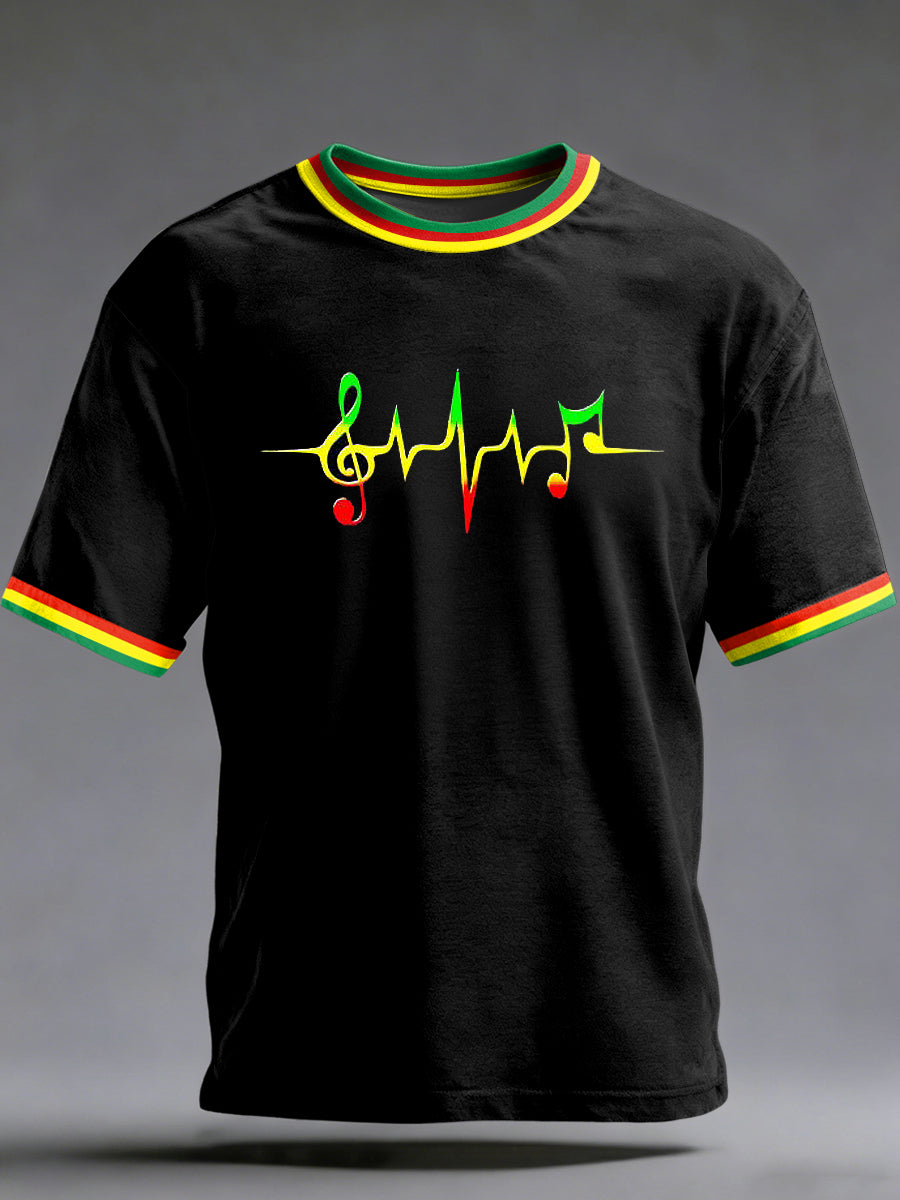 Men's Reggae Printed Vintage Fashion Loose Short Sleeve T-Shirt