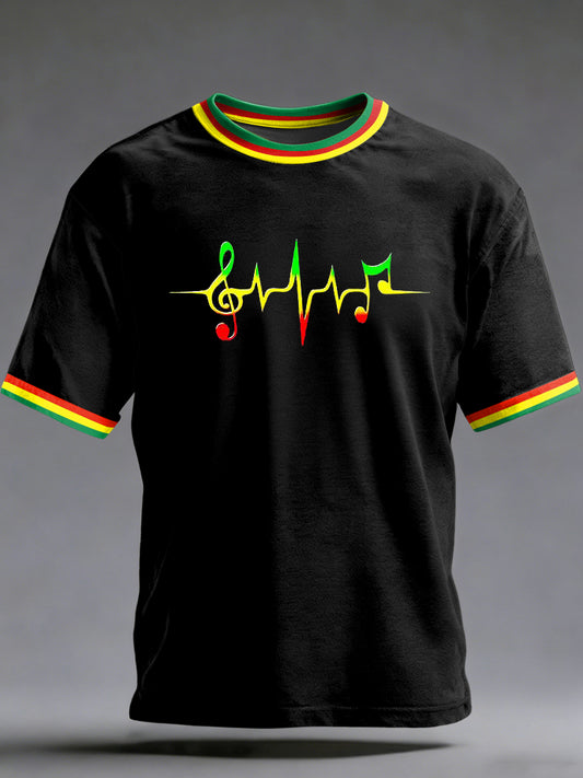 Men's Reggae Printed Vintage Fashion Loose Short Sleeve T-Shirt