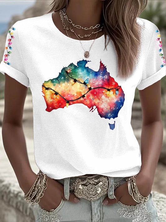 Women's Funny AU Map Christmas Printed T-shirt