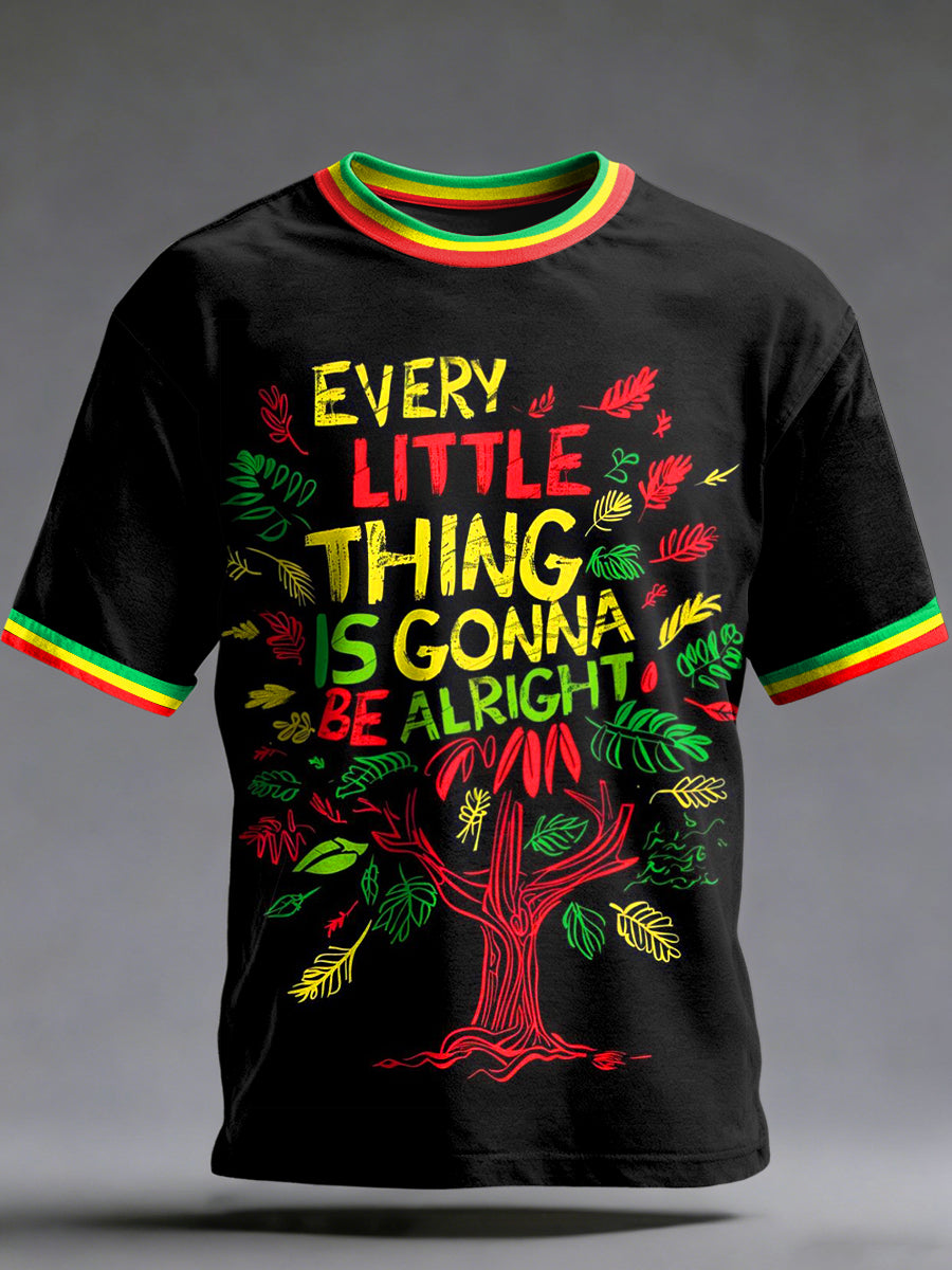 Men's Reggae Printed Vintage Fashion Loose Short Sleeve T-Shirt