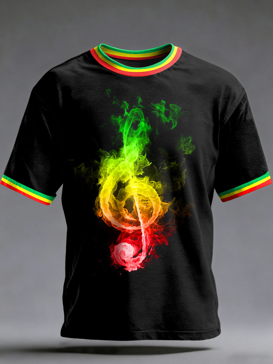 Men's Reggae Printed Vintage Fashion Loose Short Sleeve T-Shirt
