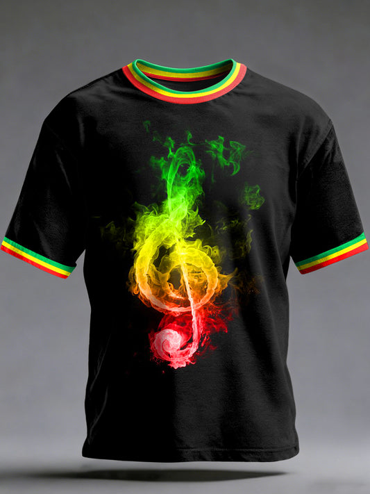 Men's Reggae Printed Vintage Fashion Loose Short Sleeve T-Shirt