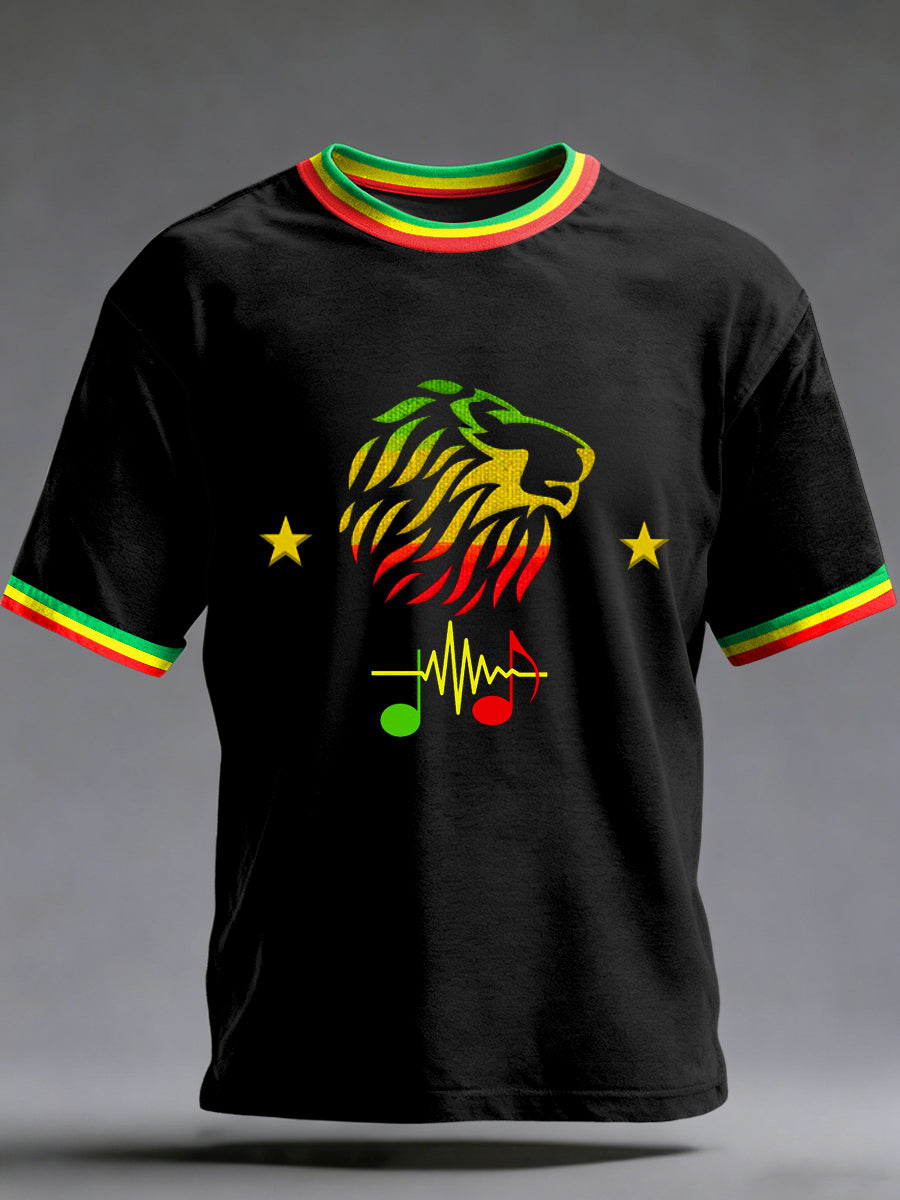Men's Reggae Printed Vintage Fashion Loose Short Sleeve T-Shirt