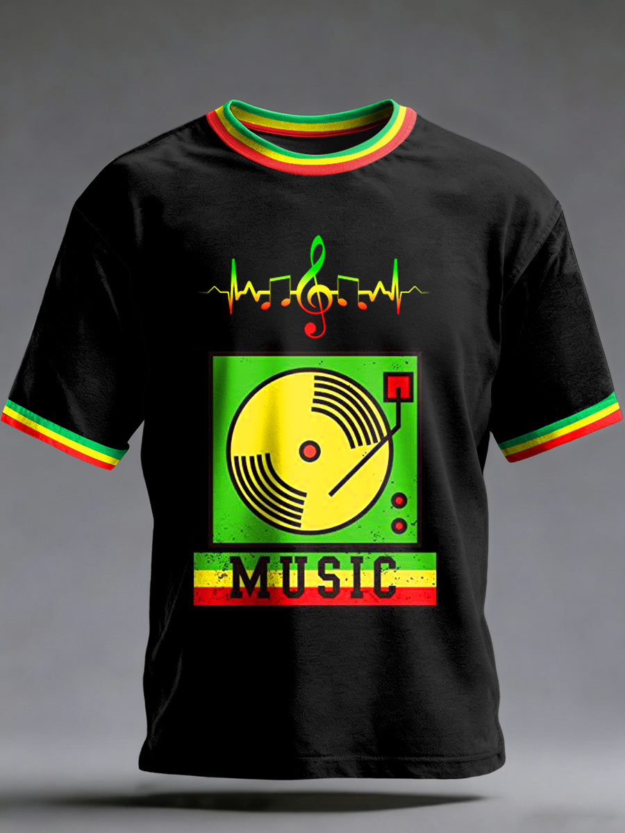 Men's Reggae Printed Vintage Fashion Loose Short Sleeve T-Shirt