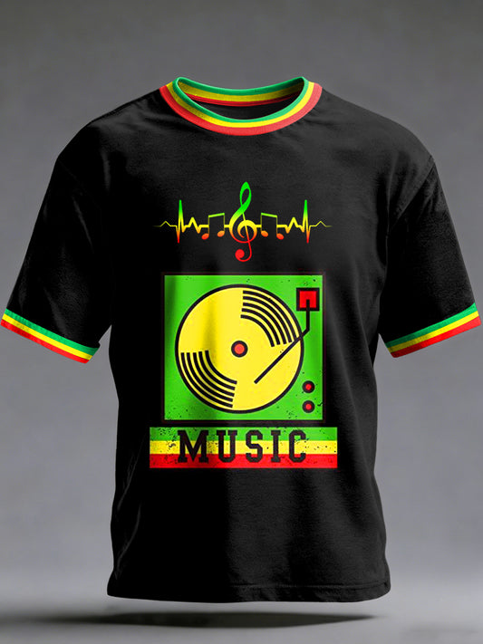 Men's Reggae Printed Vintage Fashion Loose Short Sleeve T-Shirt