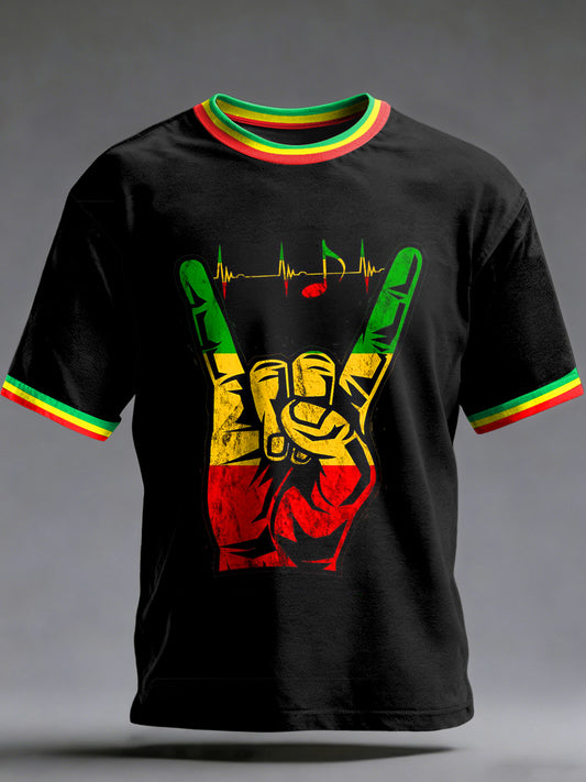 Men's Reggae Printed Vintage Fashion Loose Short Sleeve T-Shirt