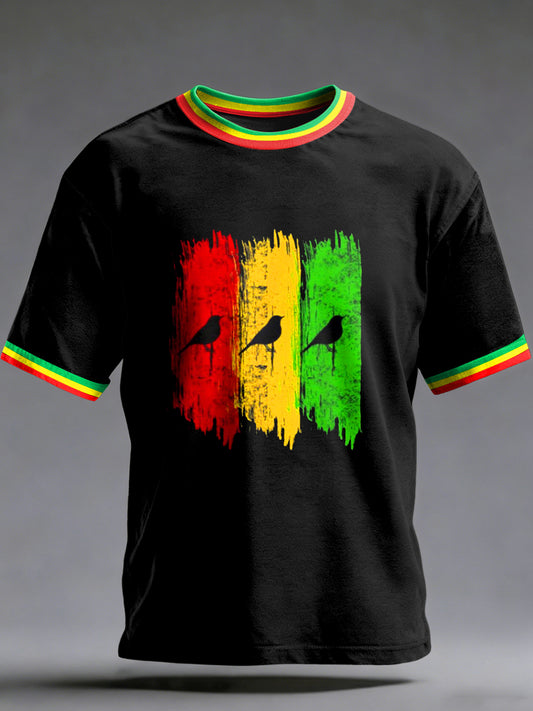 Men's Reggae Printed Vintage Fashion Loose Short Sleeve T-Shirt