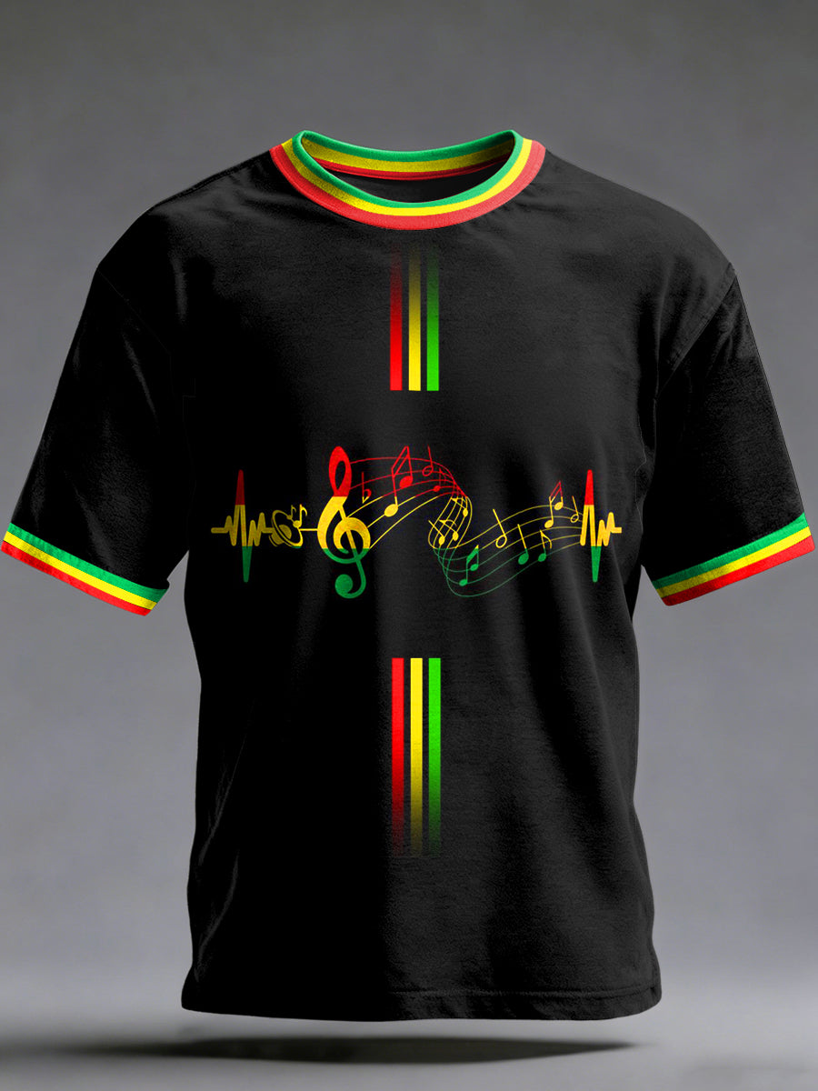 Men's Reggae Printed Vintage Fashion Loose Short Sleeve T-Shirt