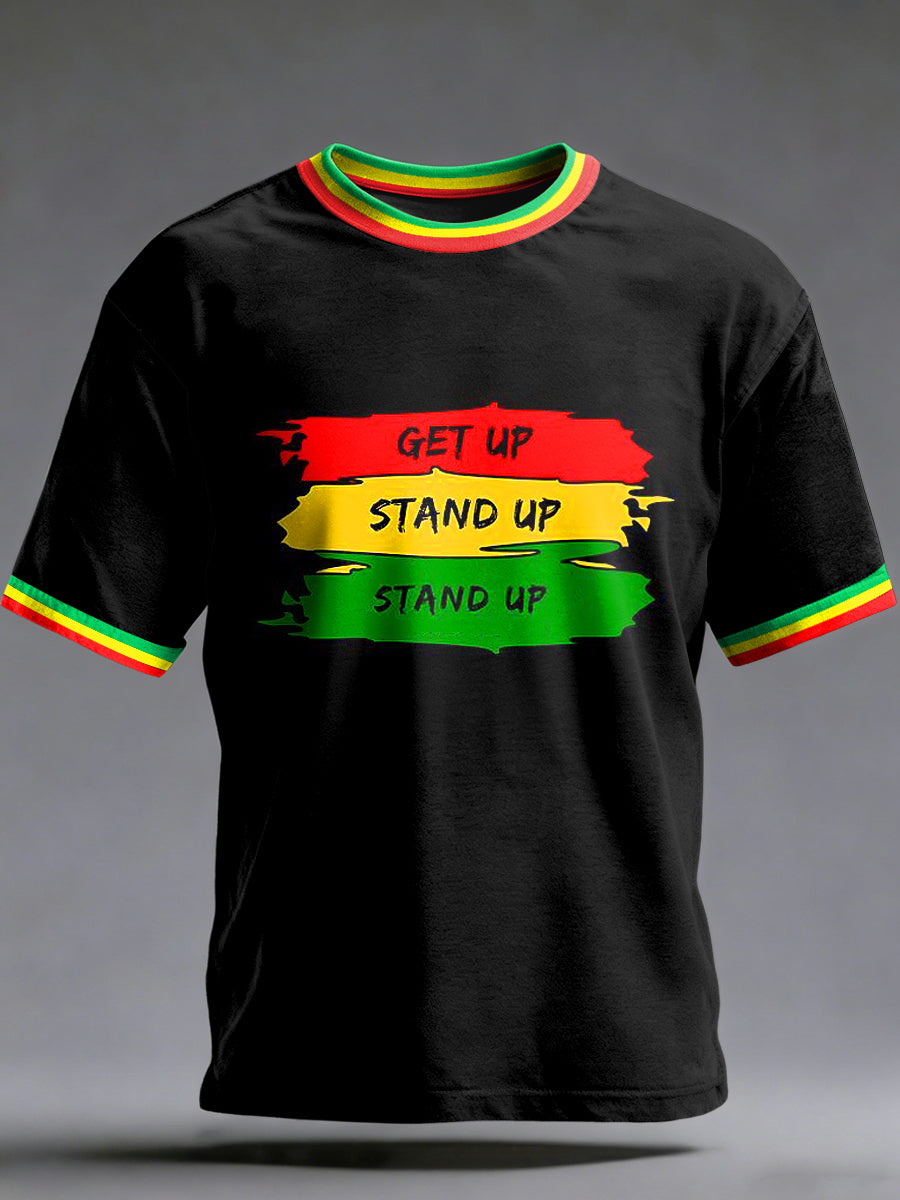 Men's Reggae Printed Vintage Fashion Loose Short Sleeve T-Shirt