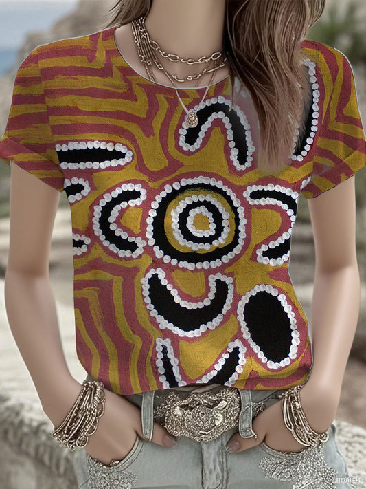 Women's  Australian Aboriginal art and design Printed short-sleeved T-shirt