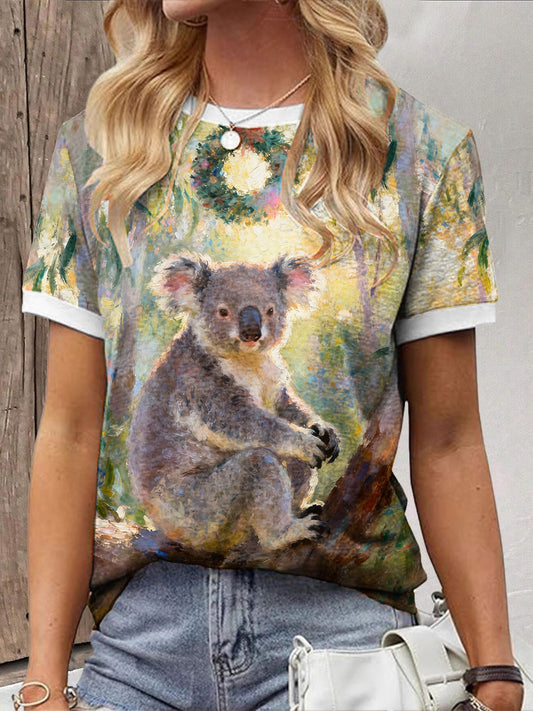 Women's Funny Koala Art Printed T-shirt