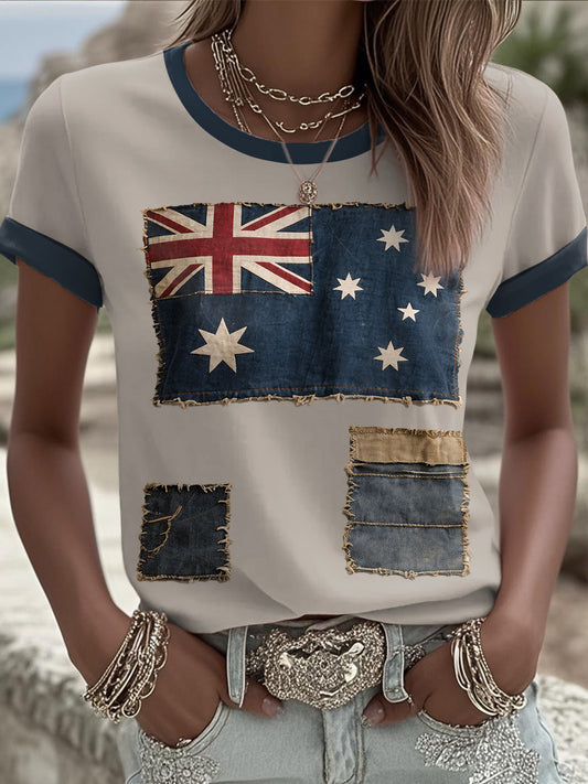 Women's AU Flag Australia Day Art Printed T-shirt