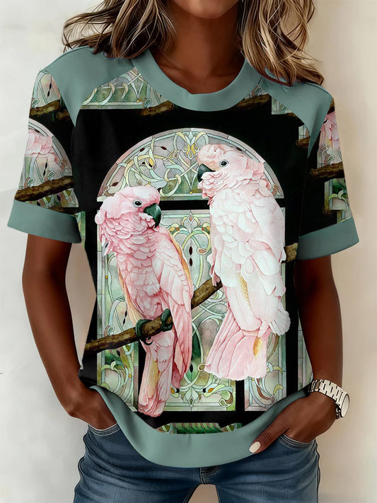 Vintage Happy Australia Day Cockatoo Art Print Print Casual Cotton Short Sleeve T-Shirt