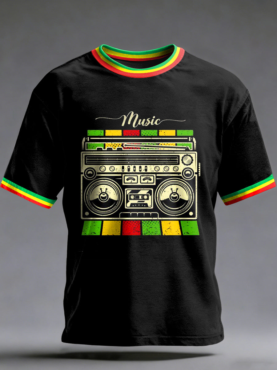 Men's Reggae Printed Vintage Fashion Loose Short Sleeve T-Shirt