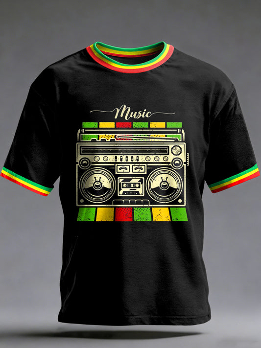 Men's Reggae Printed Vintage Fashion Loose Short Sleeve T-Shirt