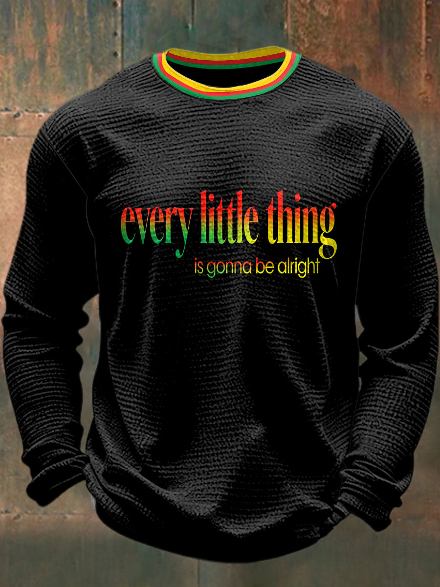 Men's Reggae Printed Waffle Long Sleeved Round Neck Sweatshirt