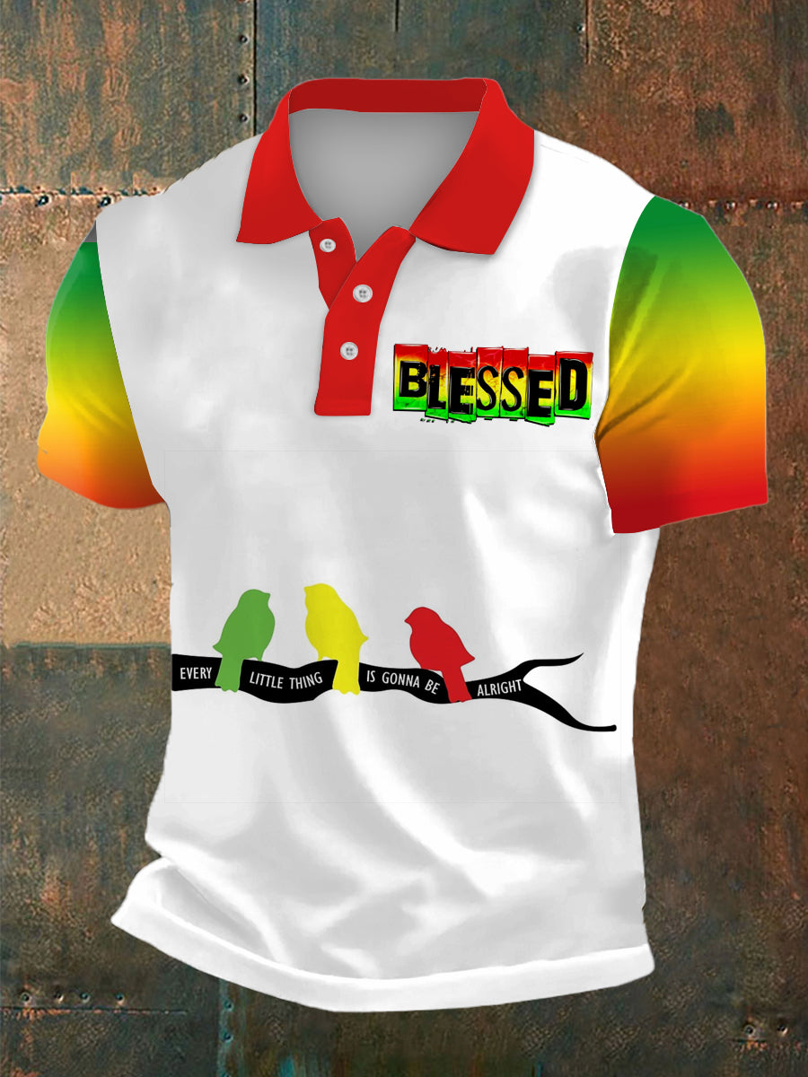 Men's Reggae Print Polo Collar Casual Short Sleeved Shirt