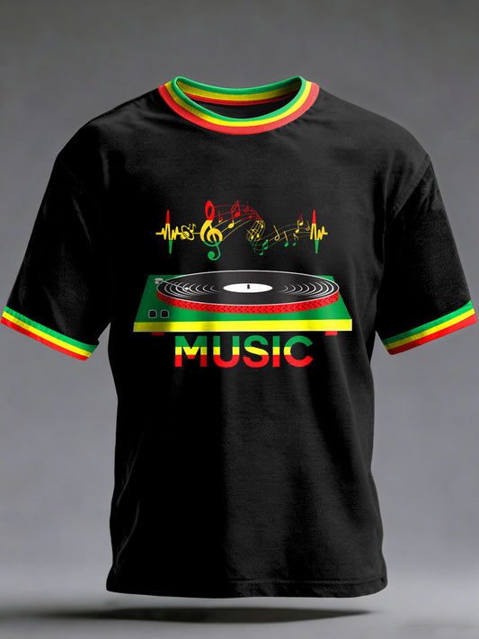 Men's Reggae Printed Vintage Fashion Loose Short Sleeve T-Shirt