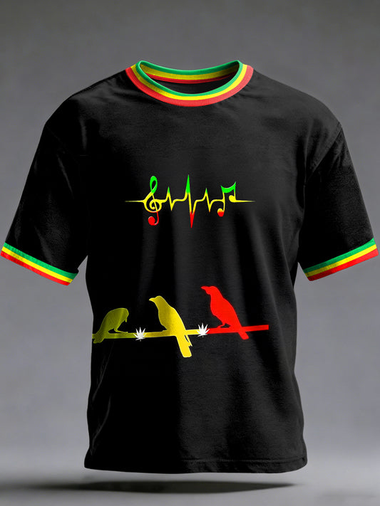 Men's Reggae Printed Vintage Fashion Loose Short Sleeve T-Shirt