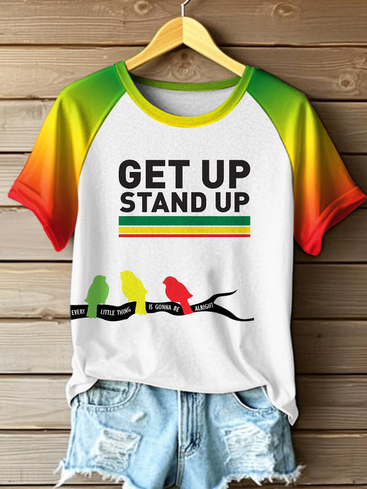 Women's Reggae Printed Vintage Fashion Loose Short Sleeve T-Shirt