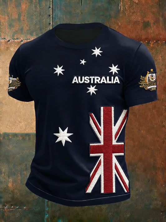Men's Retro Happy Australia Day Flag Badge Print Casual Short-Sleeved T-Shirt