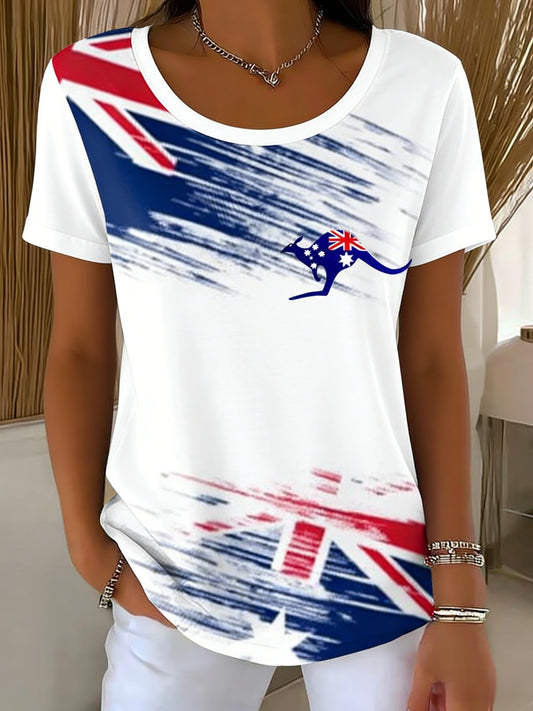Women's Retro Happy Australia Day Flag Badge Print Casual Short-Sleeved T-Shirt