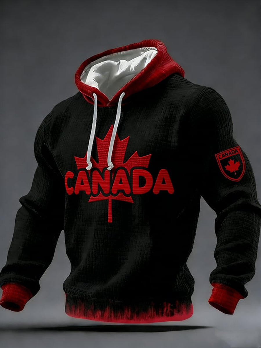 Men's Vintage Canadian Ice Hockey Print Long-Sleeved Hoodie