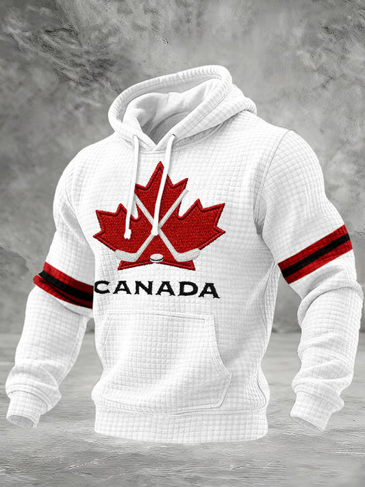 Men's Vintage Canada Hockey Printed Casual Hoodie