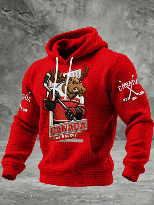 Men's Vintage Canada Hockey Printed Casual Hoodie