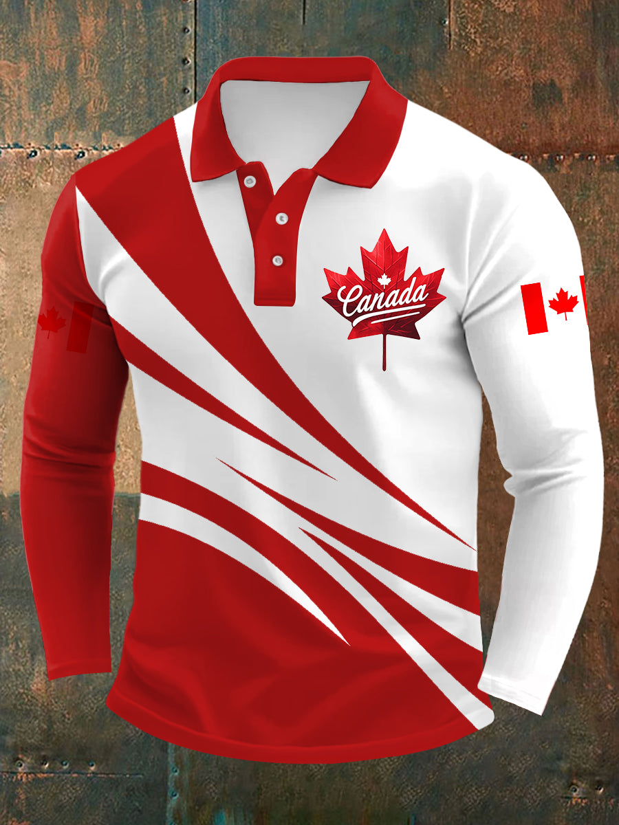 Men's Canadian Maple Leaf Print Casual Long-Sleeve Top